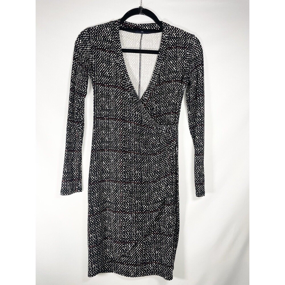 Gap V Neck Faux Wrap Dress Black White Plaid Multicolor White Polka Dots Size XS